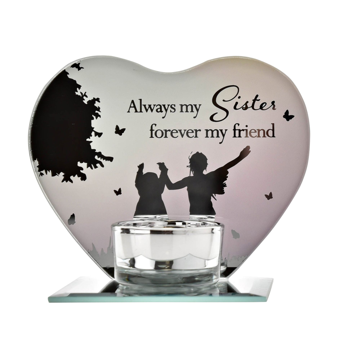Heart Shape Glass Tealight Holder - Sisters *(36/12)*