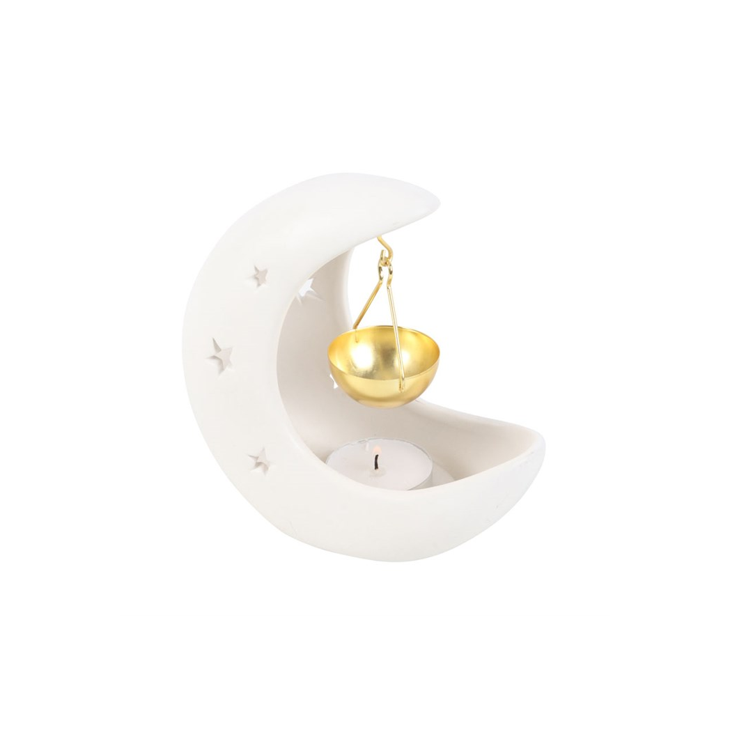 White Crescent Moon Oil Burner with Gold Dish - product image 2