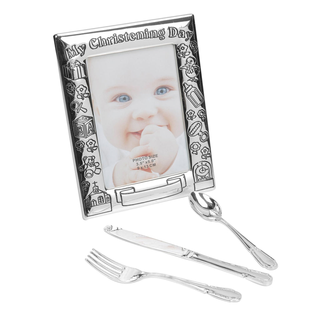 "My Christening Day" Frame with Knife Fork & Spoon Set