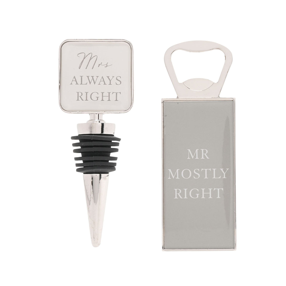Amore Mr & Mrs Bottle Stop and Opener Set