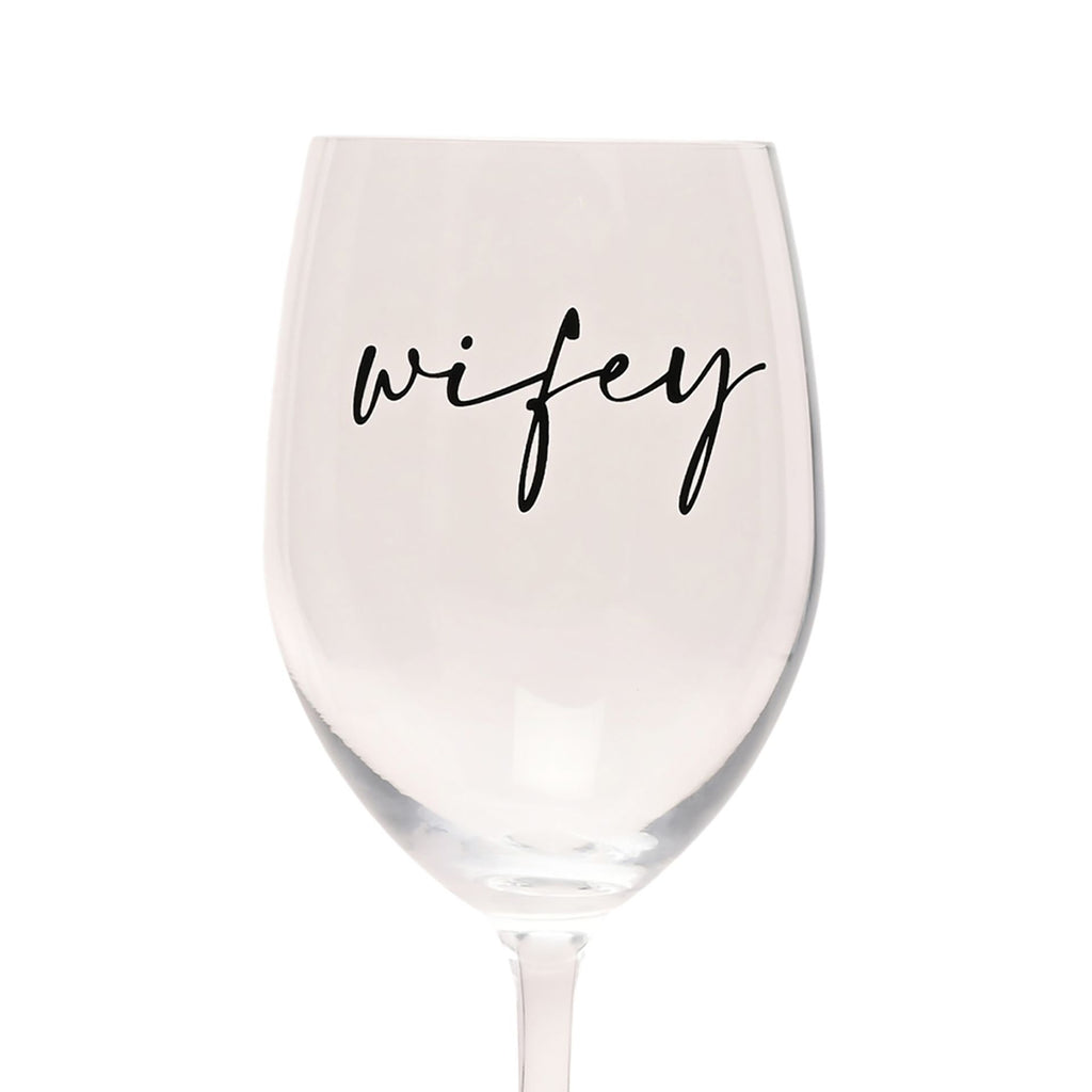 Amore Wine Glass Black Words - Wifey