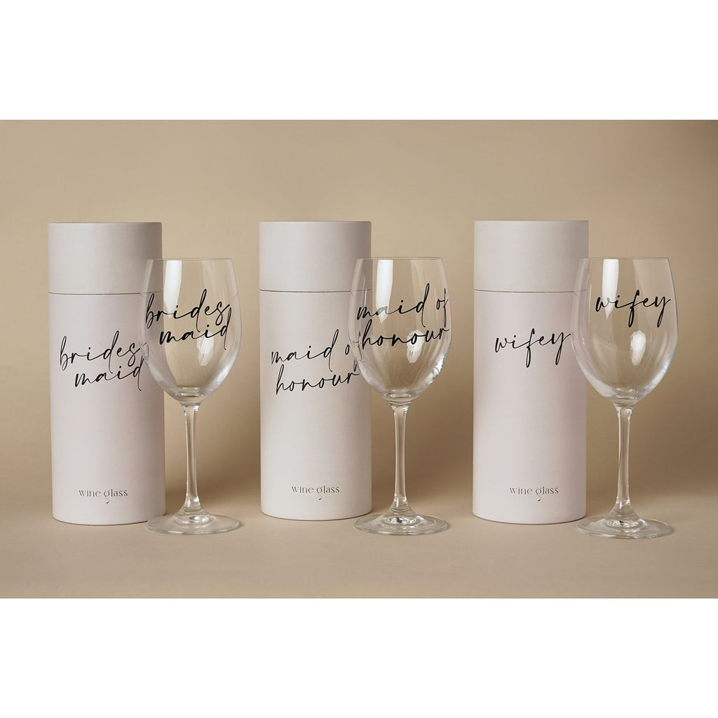Amore Wine Glass Black Words - Maid Of Honour