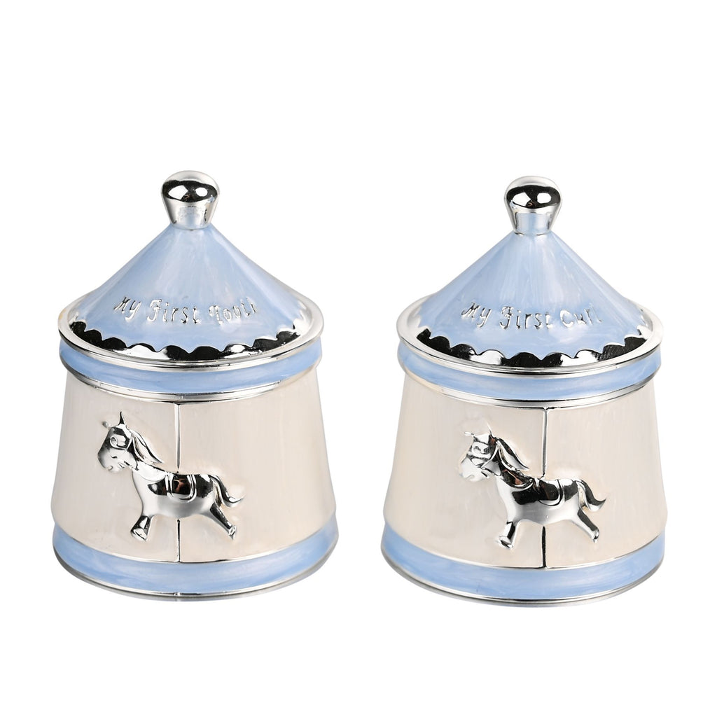 Bambino Silverplated Tooth & Curl Set - Blue Carousel