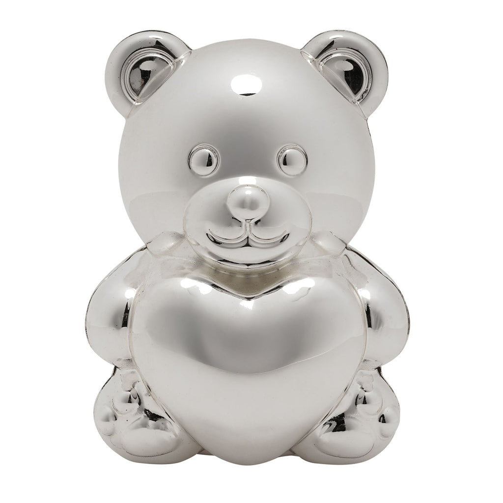 Bambino Silver Plated Money Box - Bear & Heart