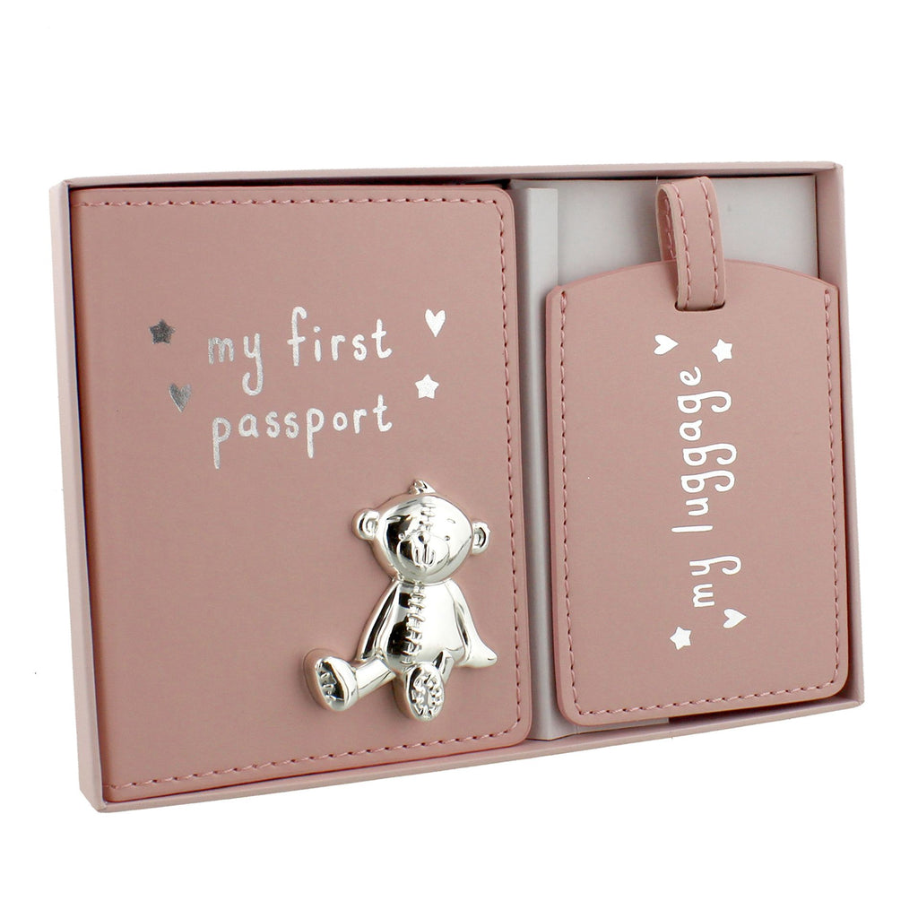 Button Corner Leatherette My First Passport Set  - Pink
