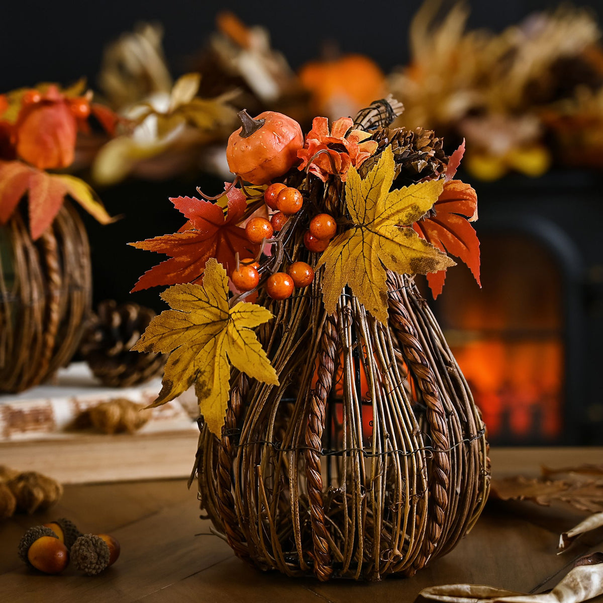 Country Living Handmade Natural Rattan Tall Pumpkin Decoration