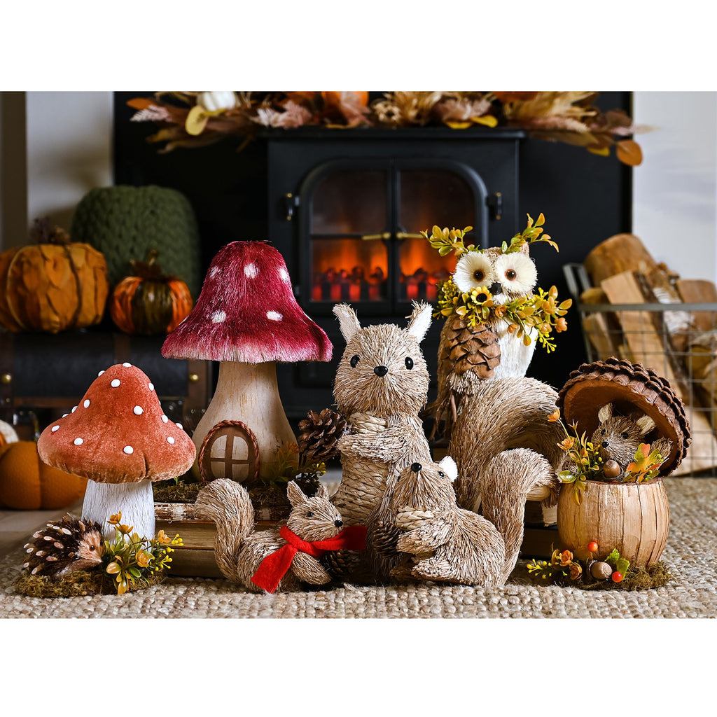 Country Living Natural Handmade Hanging Squirrel In A Scarf With A Pinecone
