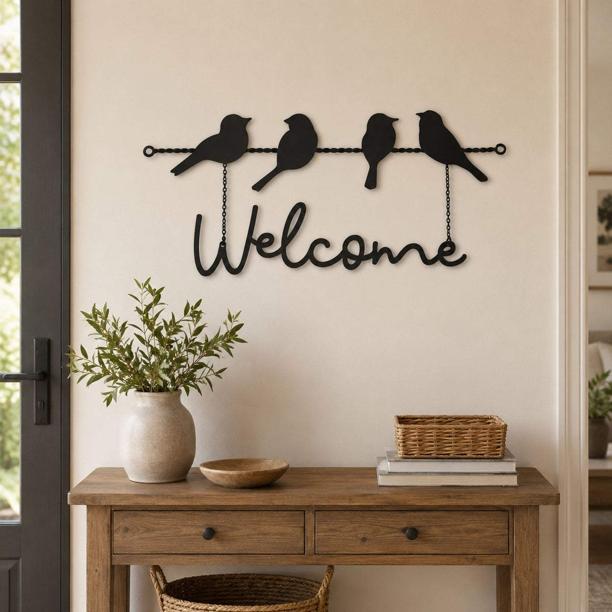 Country Living Metal Garden Plaque with 4 Birds - "Welcome"