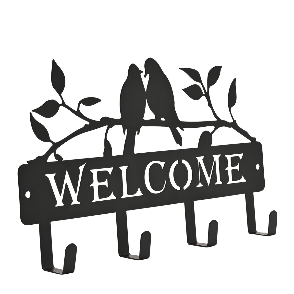 Country Living Metal Garden Plaque with Hooks & 2 Birds  - "Welcome"