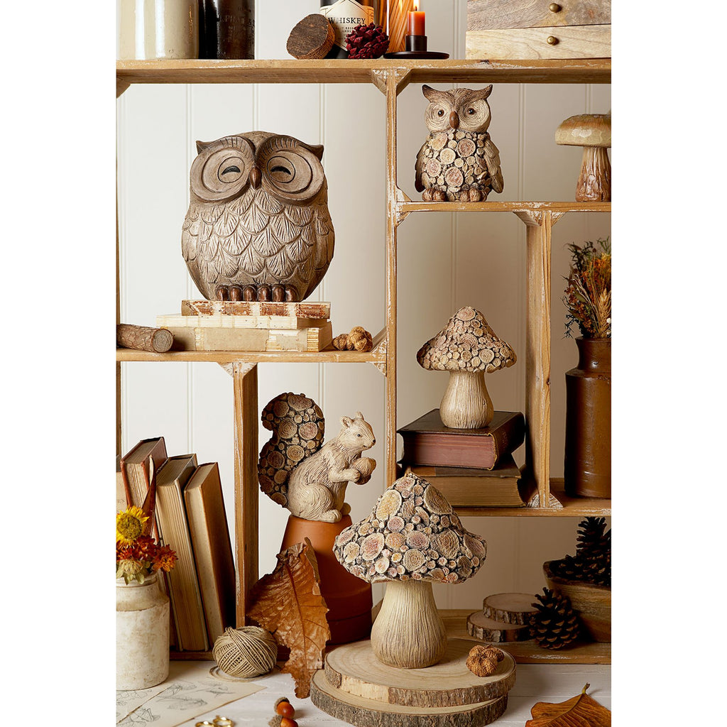 Country Living Wood Effect Resin Owl Sleeping