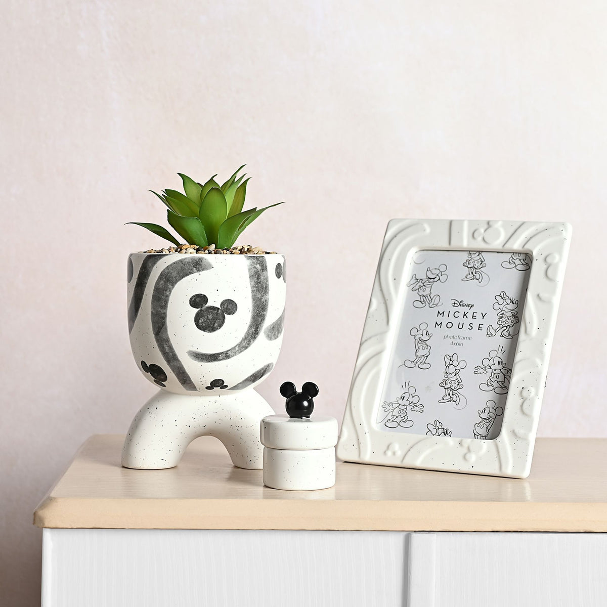 Disney Mickey Shapes Arch-Footed Planter with Faux Plant – product view 2