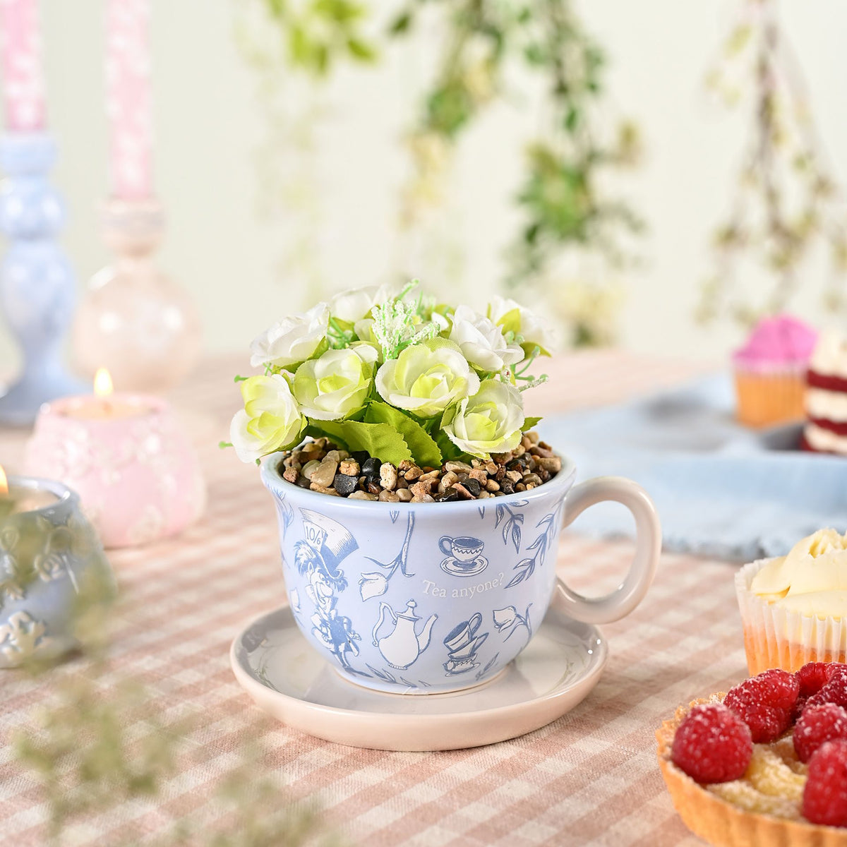 Disney Alice in Wonderland Teacup Planter with Faux Plant – product view 2