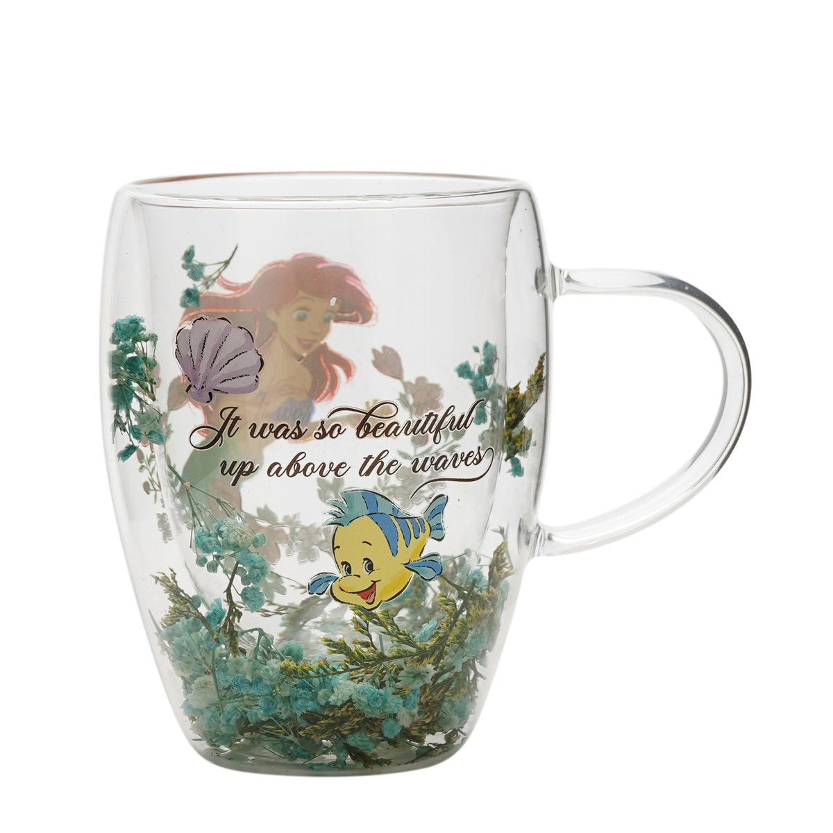 Disney Pastel Princess Floral Decorative Glass Mug - Ariel