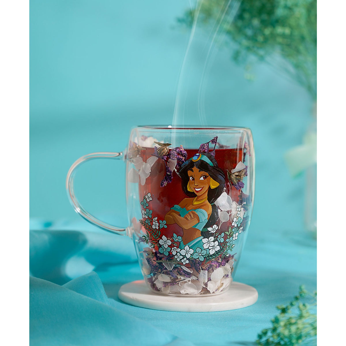 Disney Pastel Princess Floral Decorative Glass Mug - Jasmine