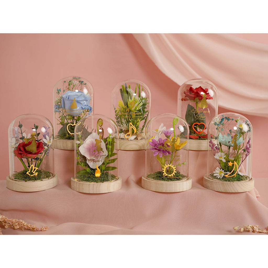 Disney Pastel Princess Florals In A Cloche With Neon Light - Belle