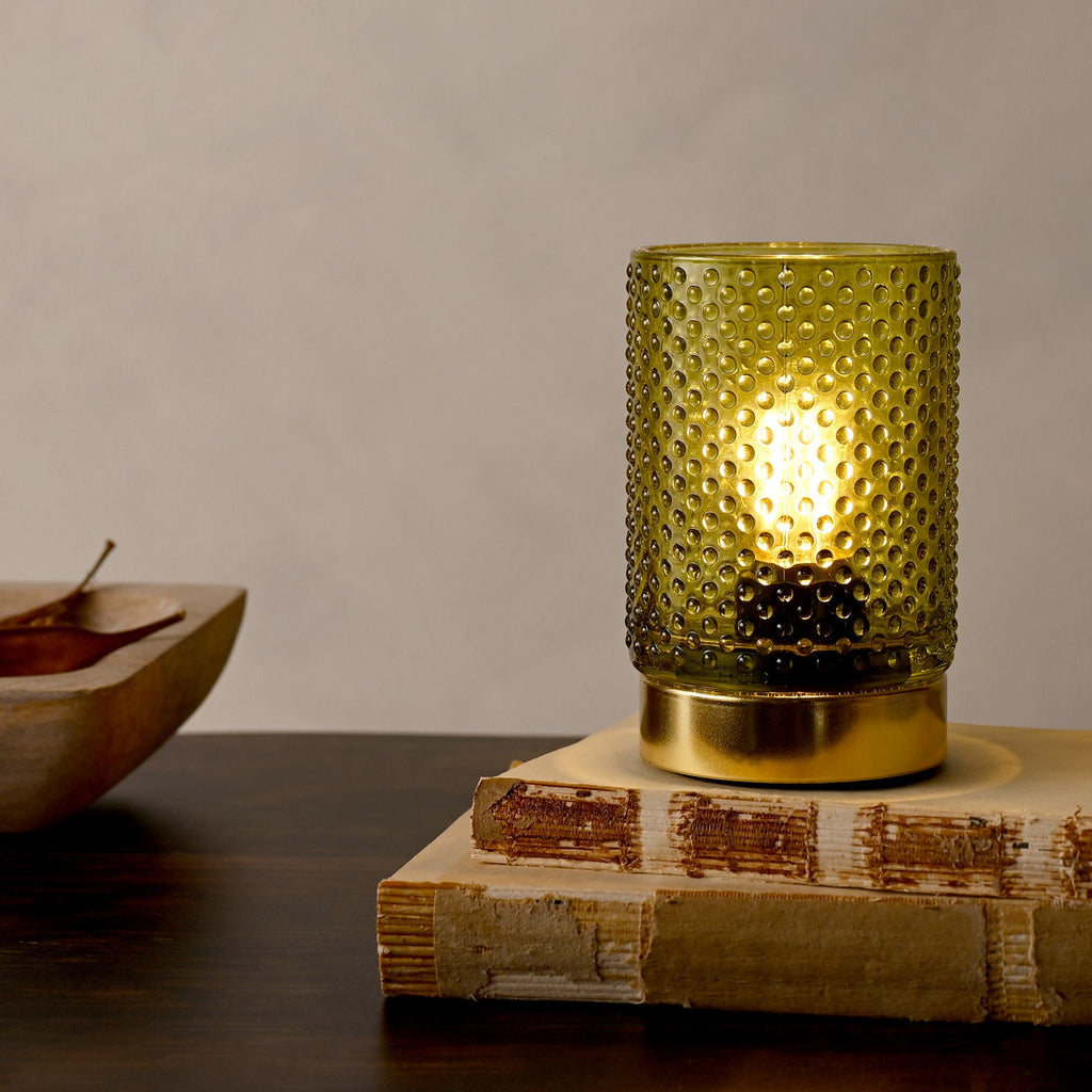Green Glass Cup with LED Bulb Light