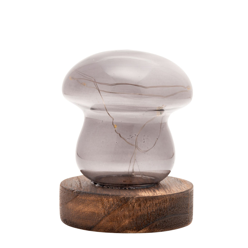 Grey Glass Mushroom with LED Lights - Small