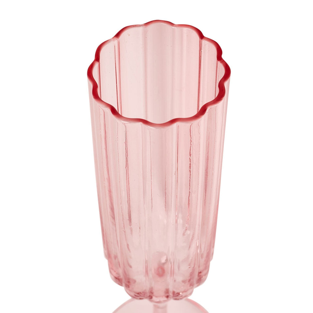 Set of 2 Hestia Bright Pink Scalloped Glass Champagne Flutes