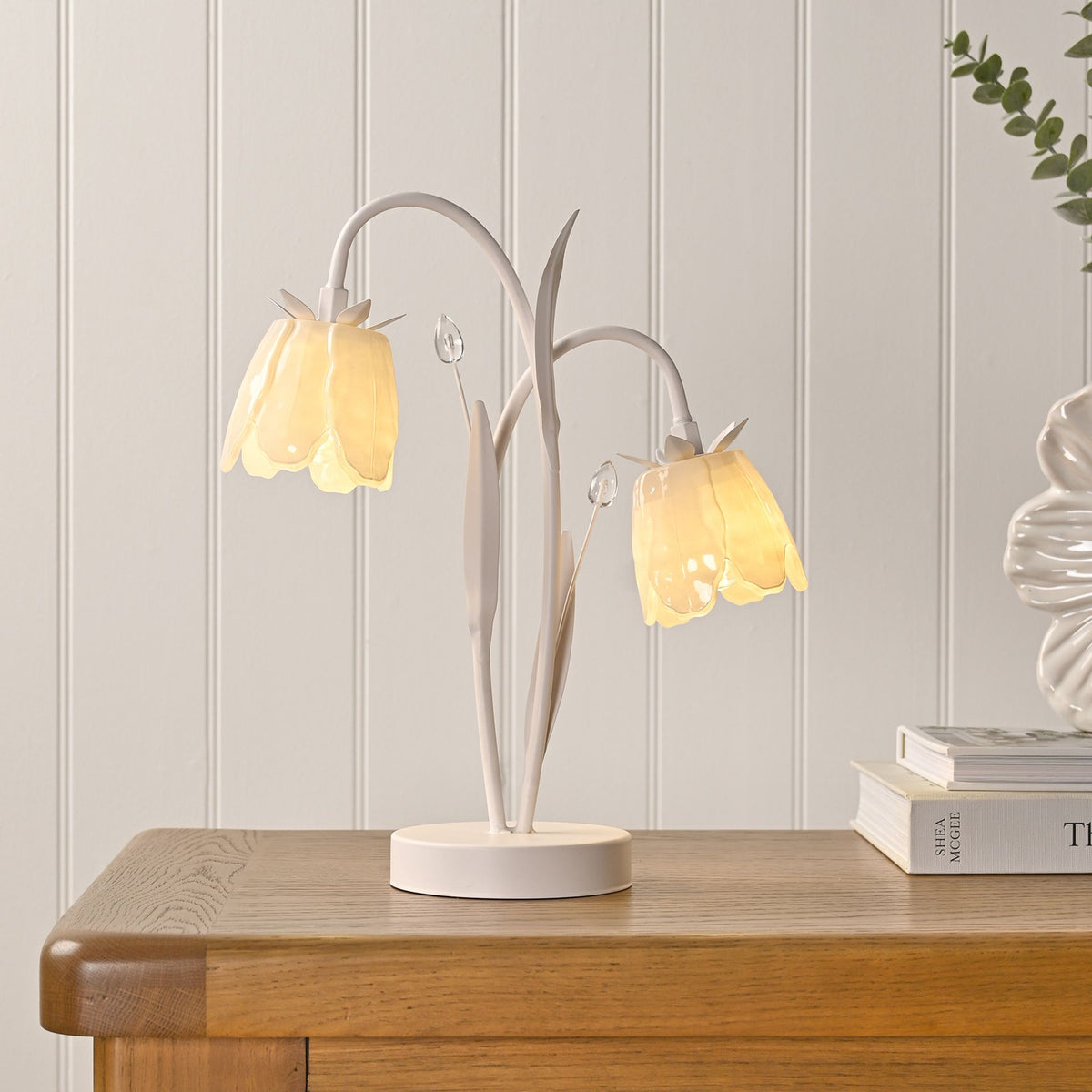 Hestia Floral 2 Stem LED Table Lamp - Cream