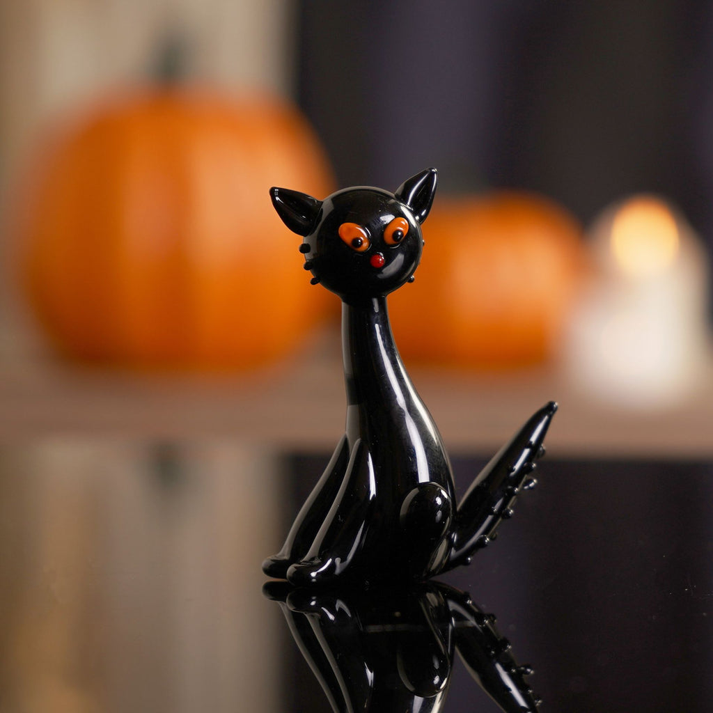 Objets D'art Miniature Glass Figurine - Black Cat