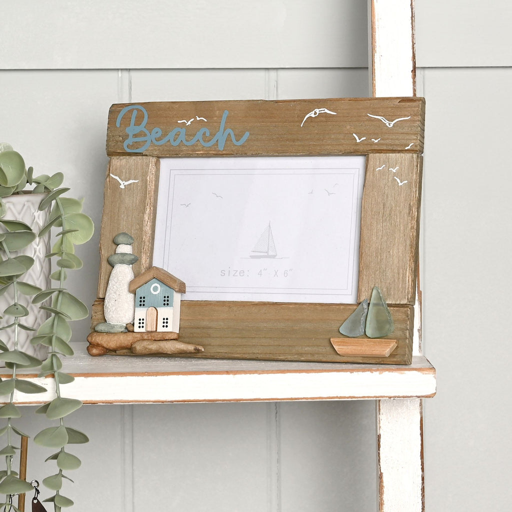 Love Life By The Sea Driftwood Photo Frame with Sea Glass