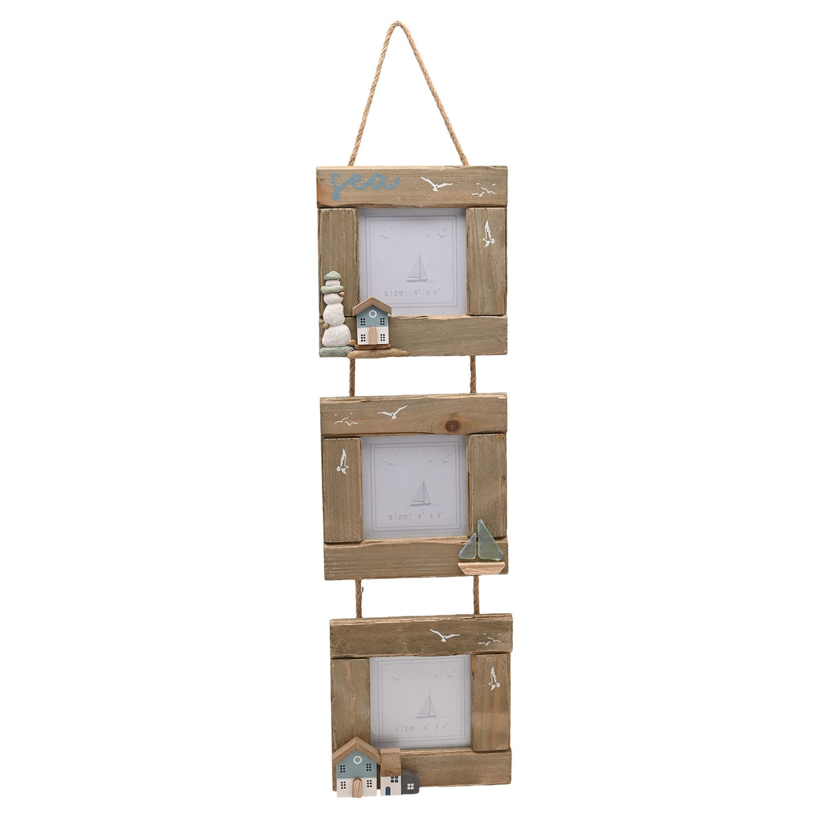 Love Life By The Sea Driftwood Triple Hanging Frame with Sea Glass - image 2