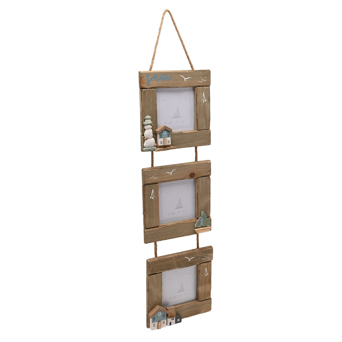 Love Life By The Sea Driftwood Triple Hanging Frame with Sea Glass - image 3