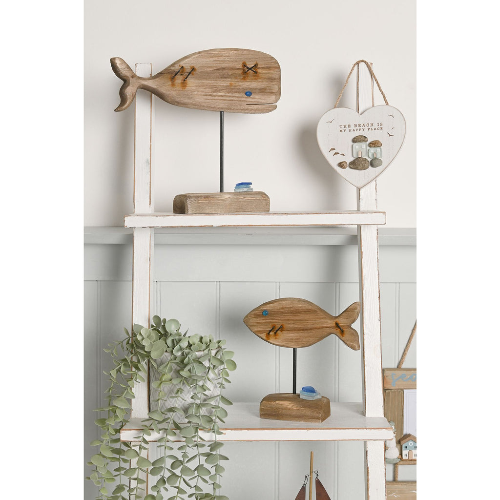 Love Life By The Sea Driftwood with Sea Glass - Whale 27cm