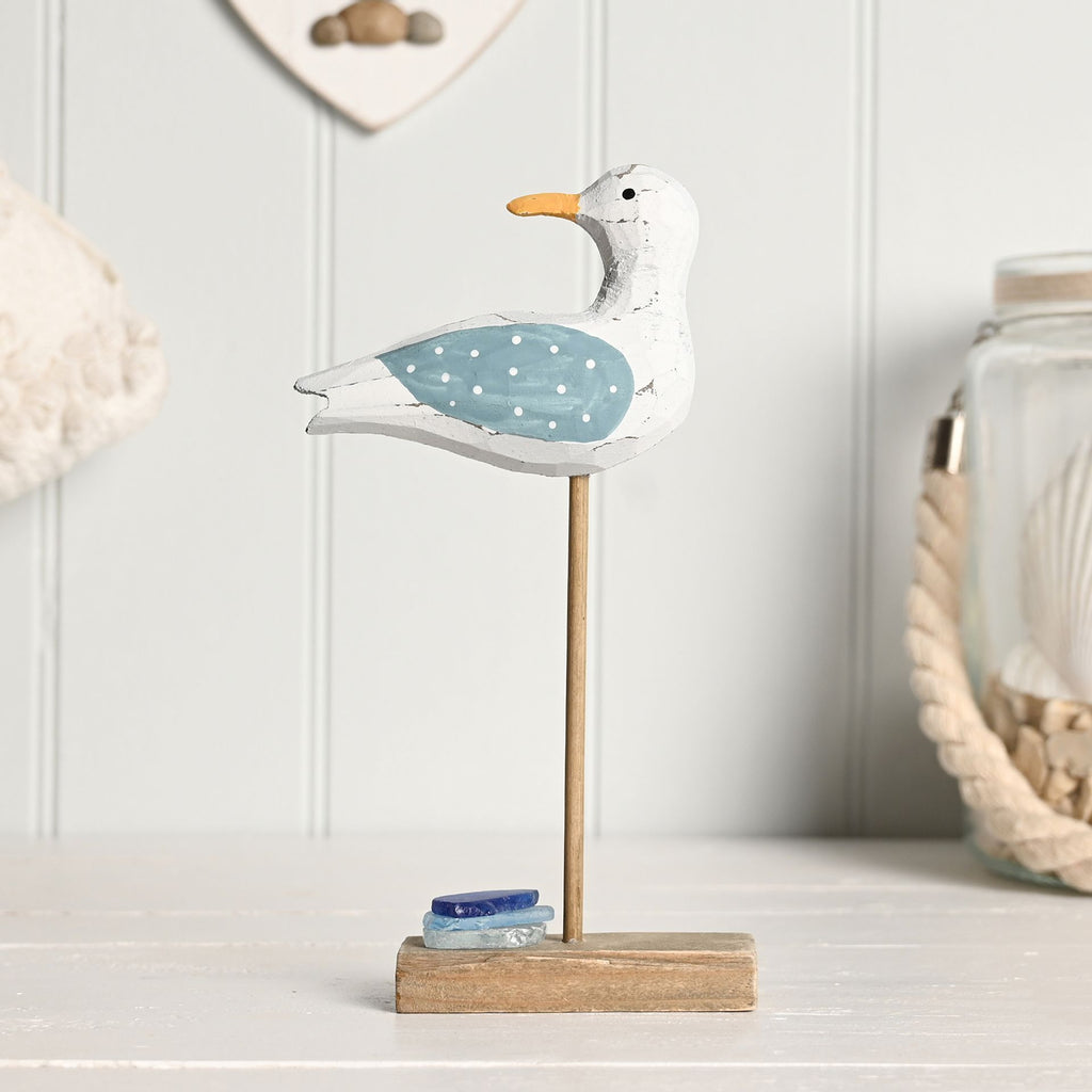 Love Life By The Sea Driftwood with Sea Glass - Seagull 21cm