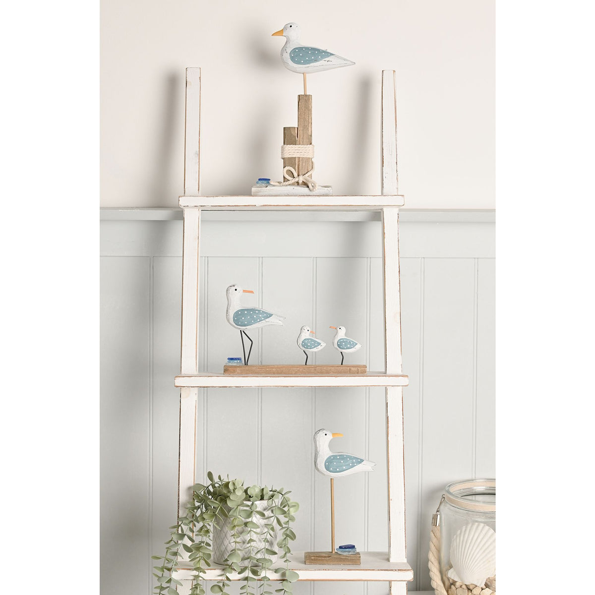 Love Life By The Sea Driftwood with Sea Glass - Seagull 21cm