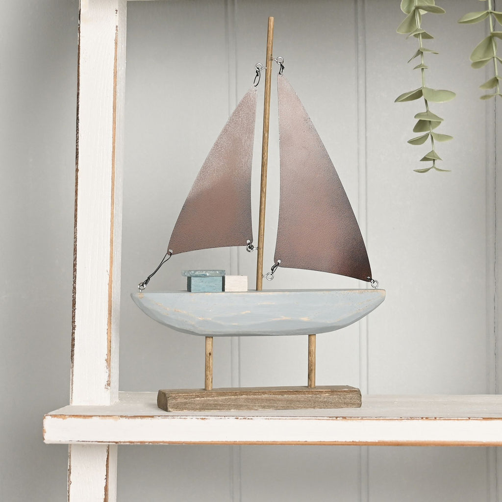 Love Life By The Sea Driftwood with Sea Glass - Boat 25cm