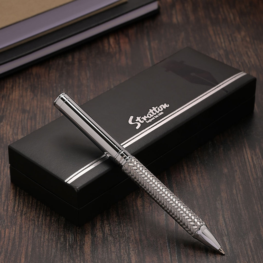 Stratton Woven Ballpoint Pen - Silver