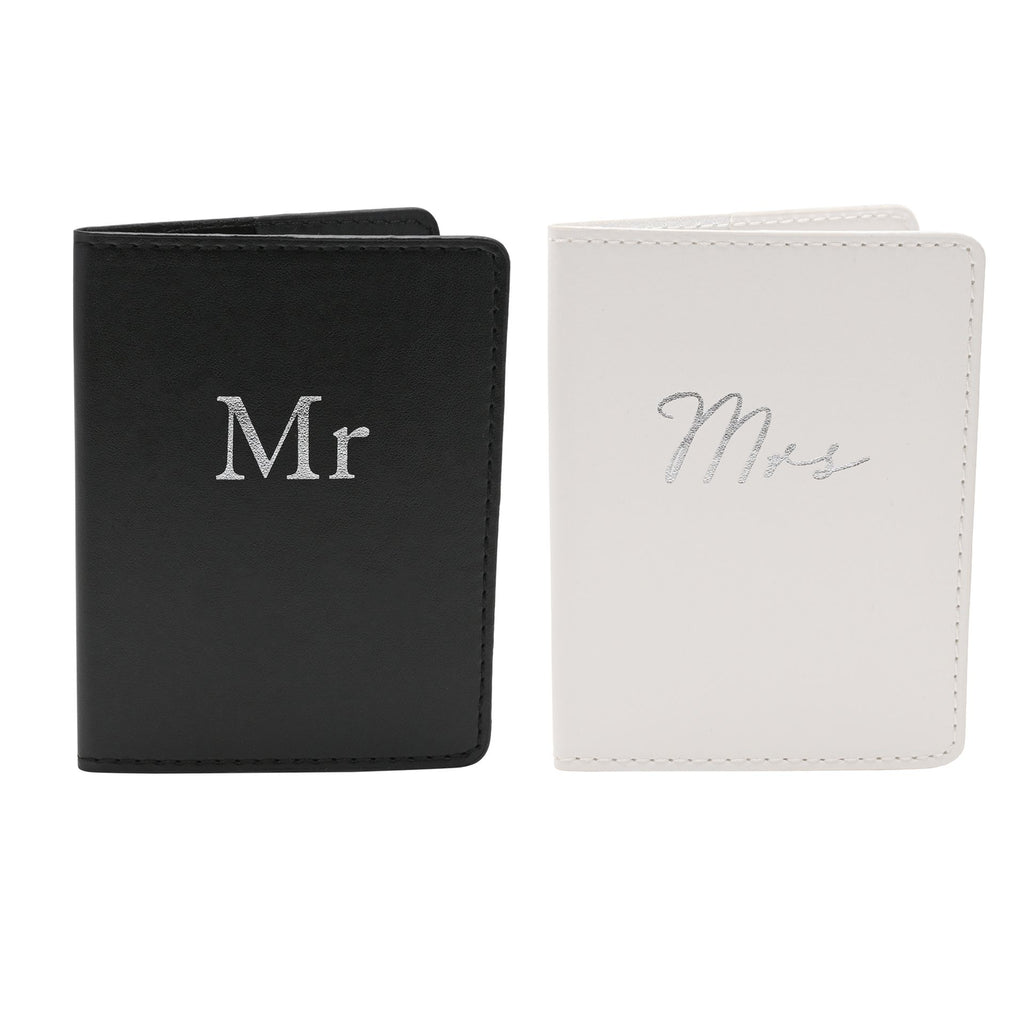 Amore Set of 2 Passport Holders Black & White - 'Mr & Mrs'