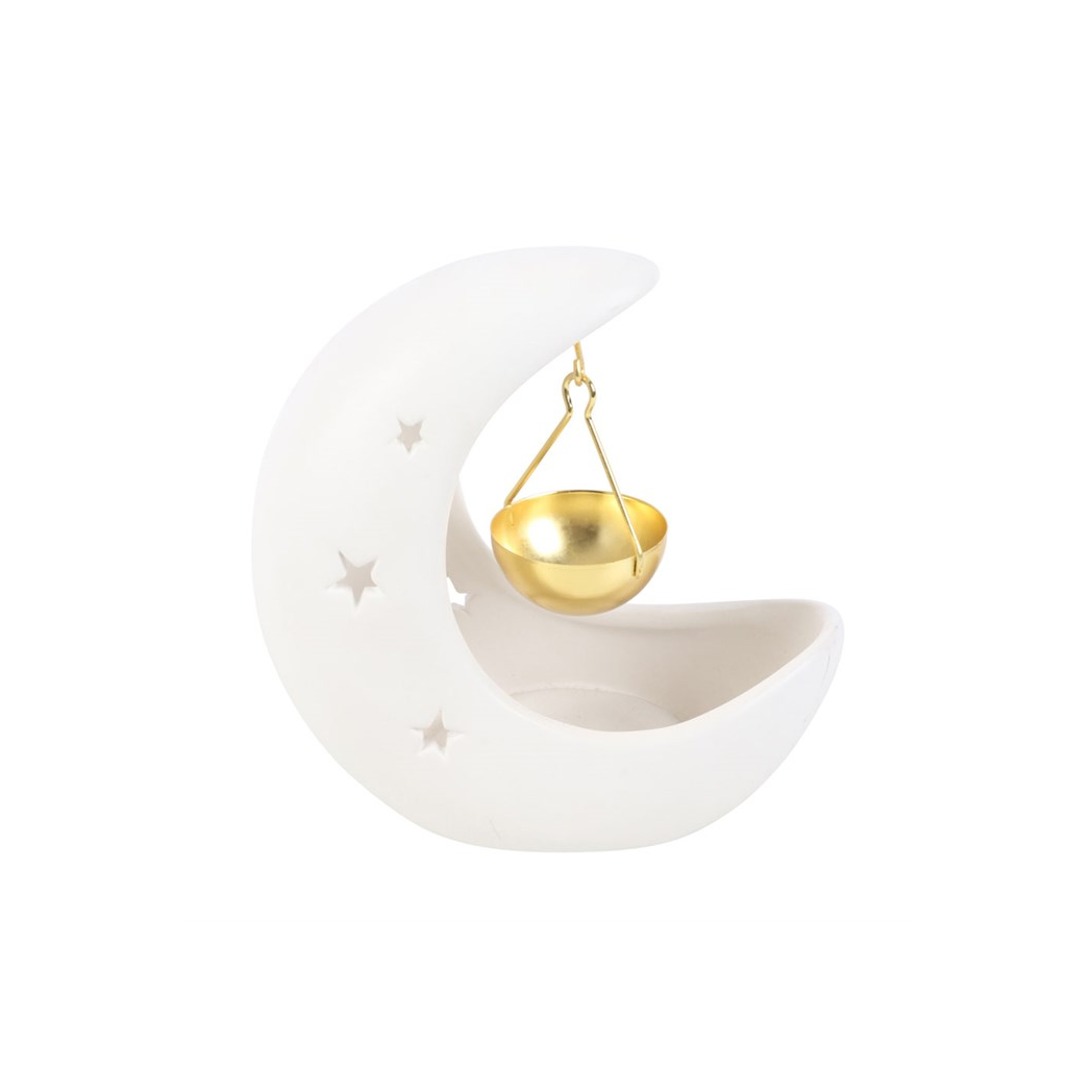 White Crescent Moon Oil Burner with Gold Dish - product image 4