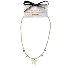 Nymph Labradorite Gemstone Necklace with Real Leaf Butterfly Pendant