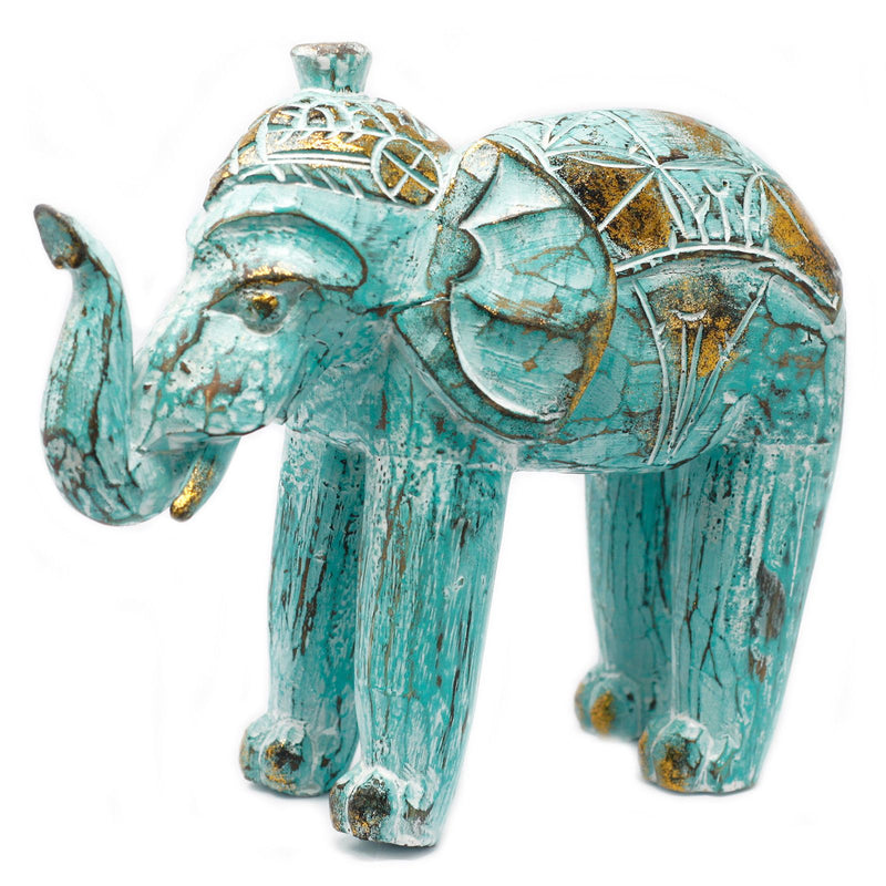 Wood Carved Elephant - Turquoise Gold product image