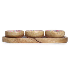 Mango Wood Tray with 3 Bowls - Pretty Floral product image