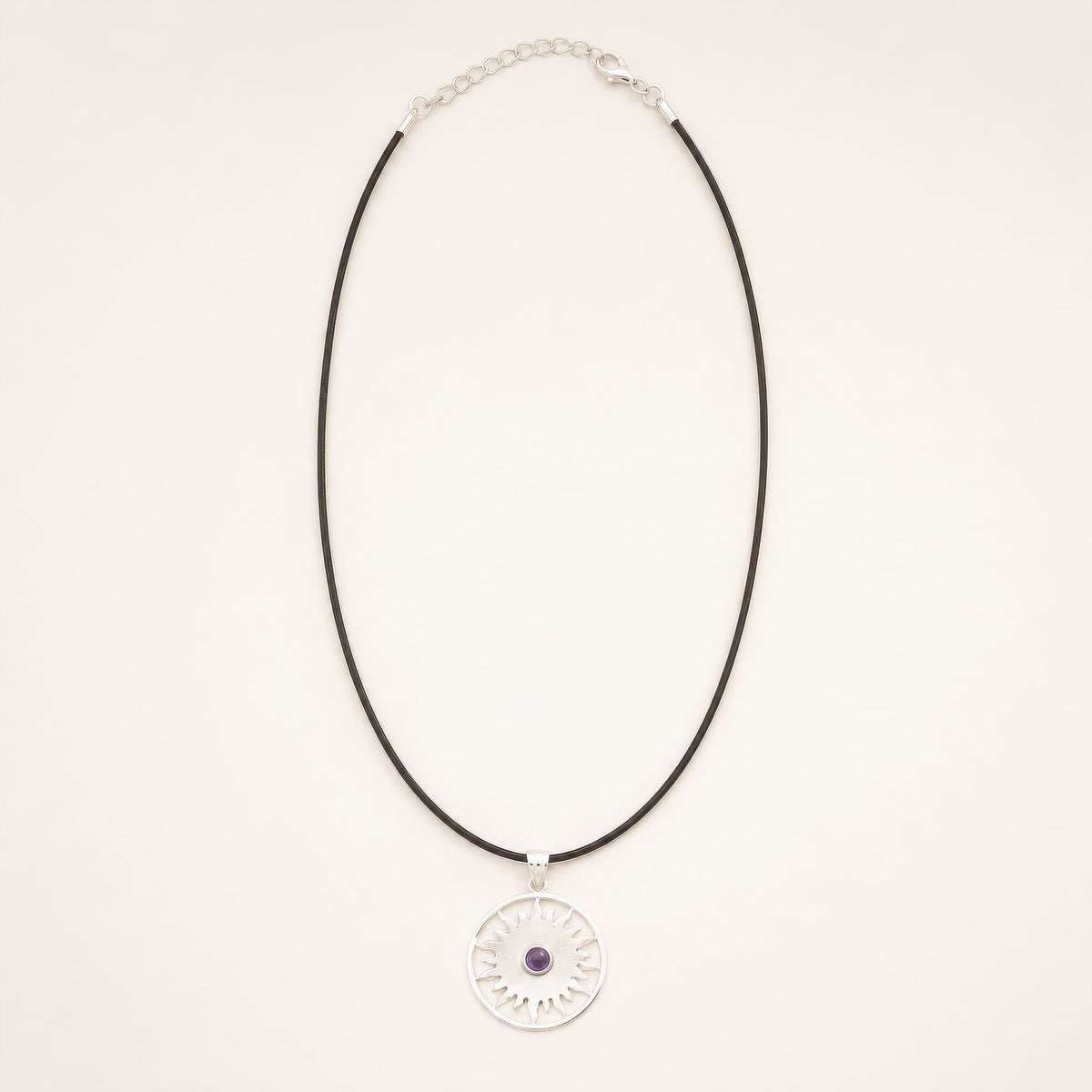 Indian Devotional Pendant - Silver Plated (45cm Cord)- Sun Worship Amethyst product image 2