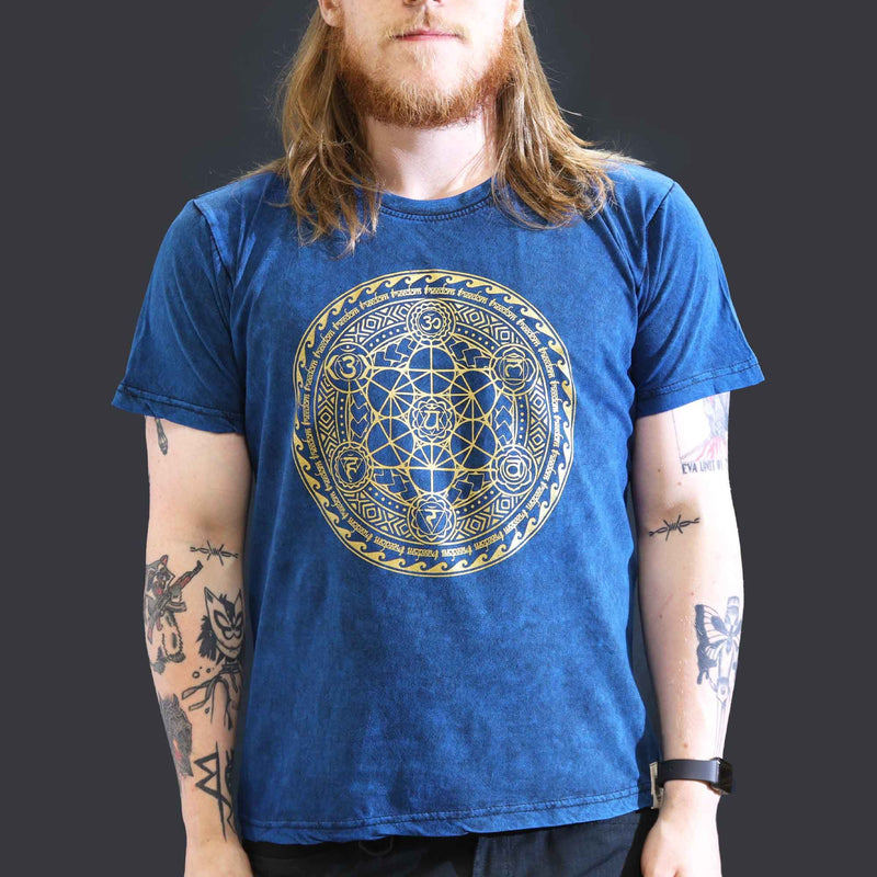 Nomad Sari Stonewashed Cotton T-Shirt – Chakra – Blue – Large product image