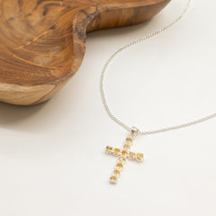 Indian Devotional Pendant - Silver Plated (45cm Chain)- Citrine Crucifix product image 3
