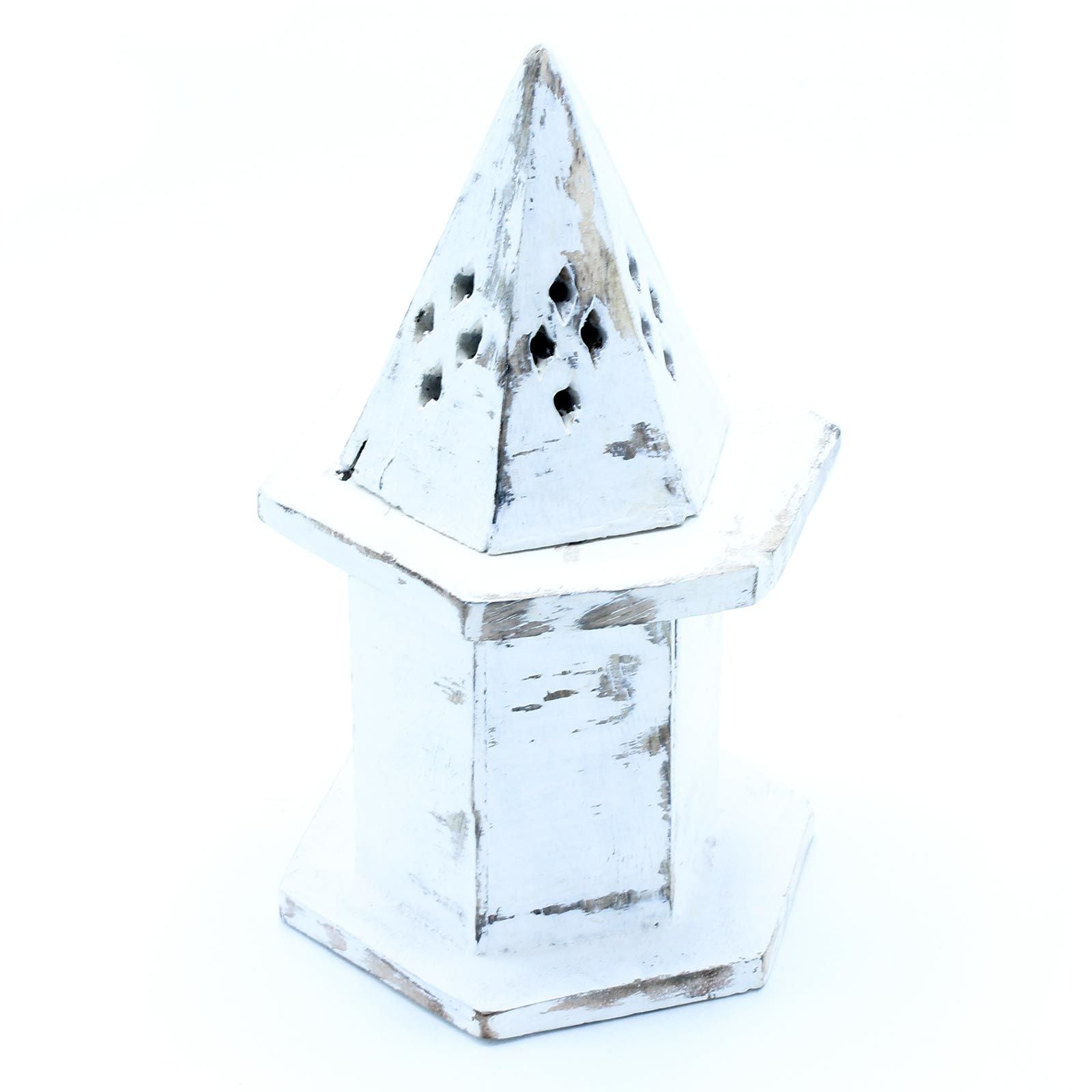 White Washed Incense Holder - Pyramid Mini House product image