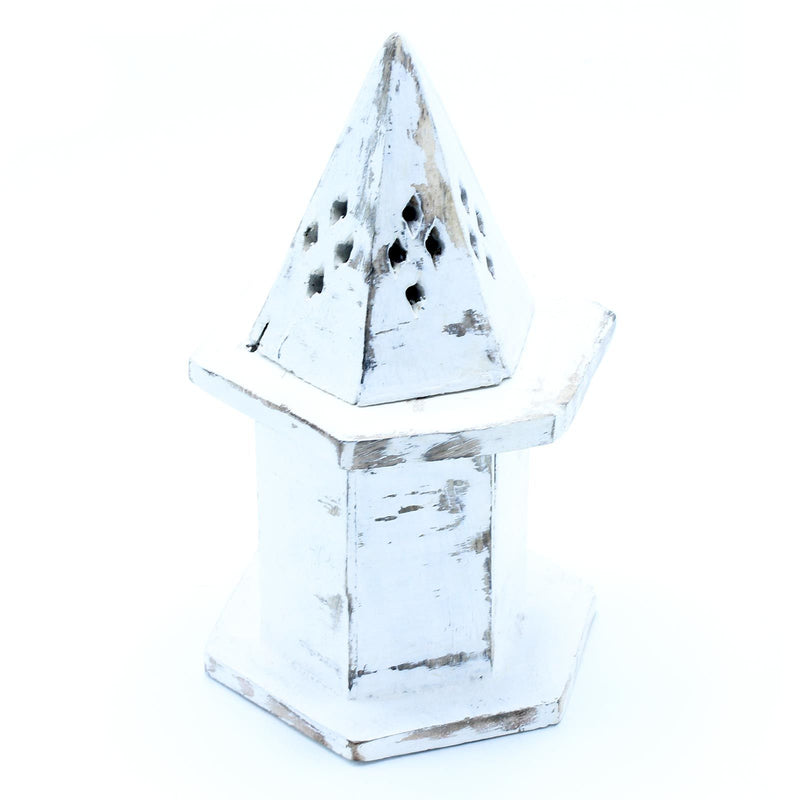 White Washed Incense Holder - Pyramid Mini House product image