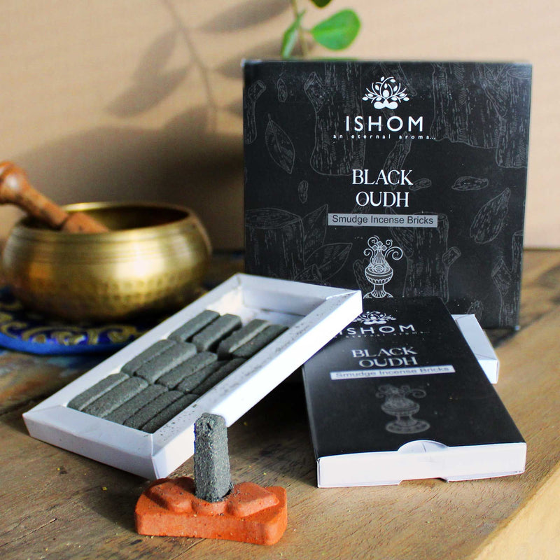 Pack of 15 Natural Incense Smudge Bricks and Burner - Black Wood product image