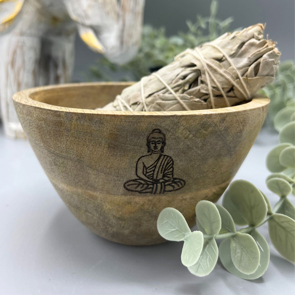 Wooden Smudge and Ritual Offerings Bowl - Buddha - 11x7cm product image 3