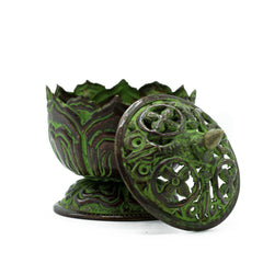 Brass Verdigris Tibetan Incense Burner - Small Lotus product image 2