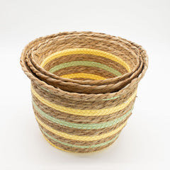 Seagrass & Straw Vase Shaped Baskets - Natural Yellow & Green - Set of 3 product image