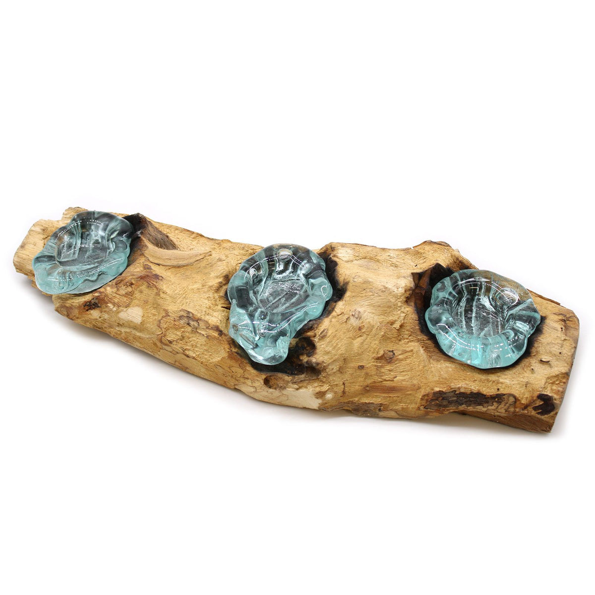Molton Glass Flat Triple Candle Holder on Wood product image