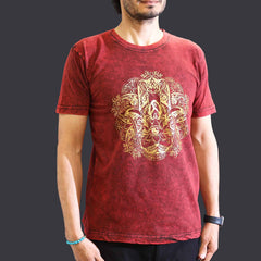 Nomad Sari Stonewashed Cotton T-Shirt – Hamsa – Maroon – Medium product image 2
