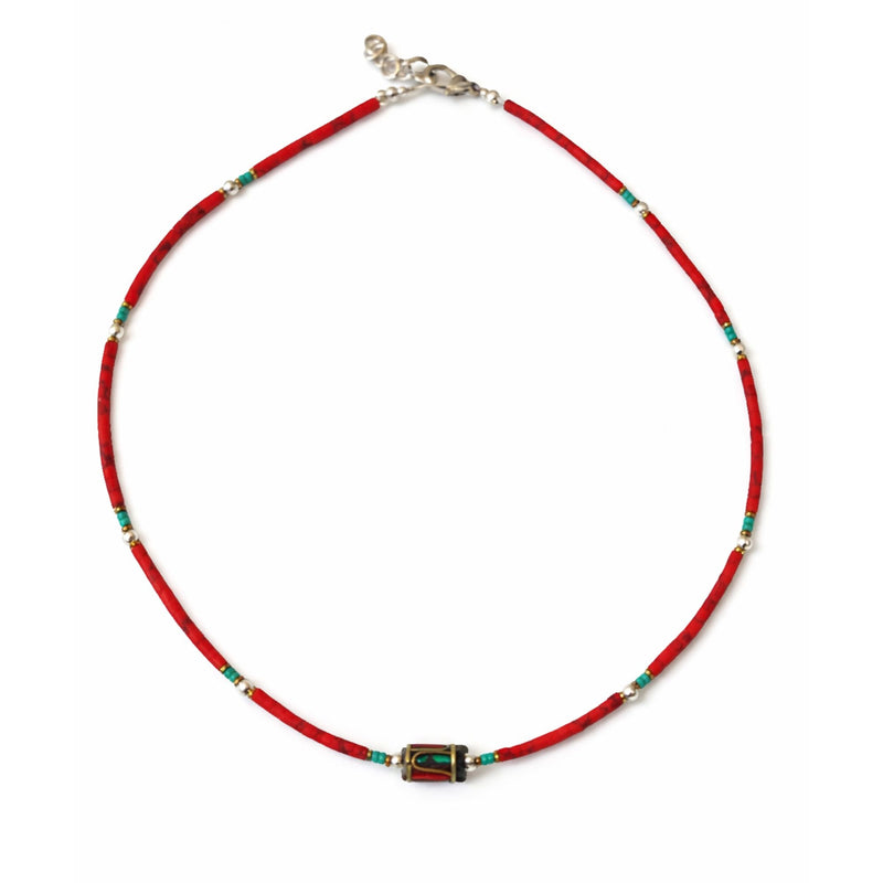 Nepalese Extra Fine Gem Necklace - Coral Tribal Bead product image