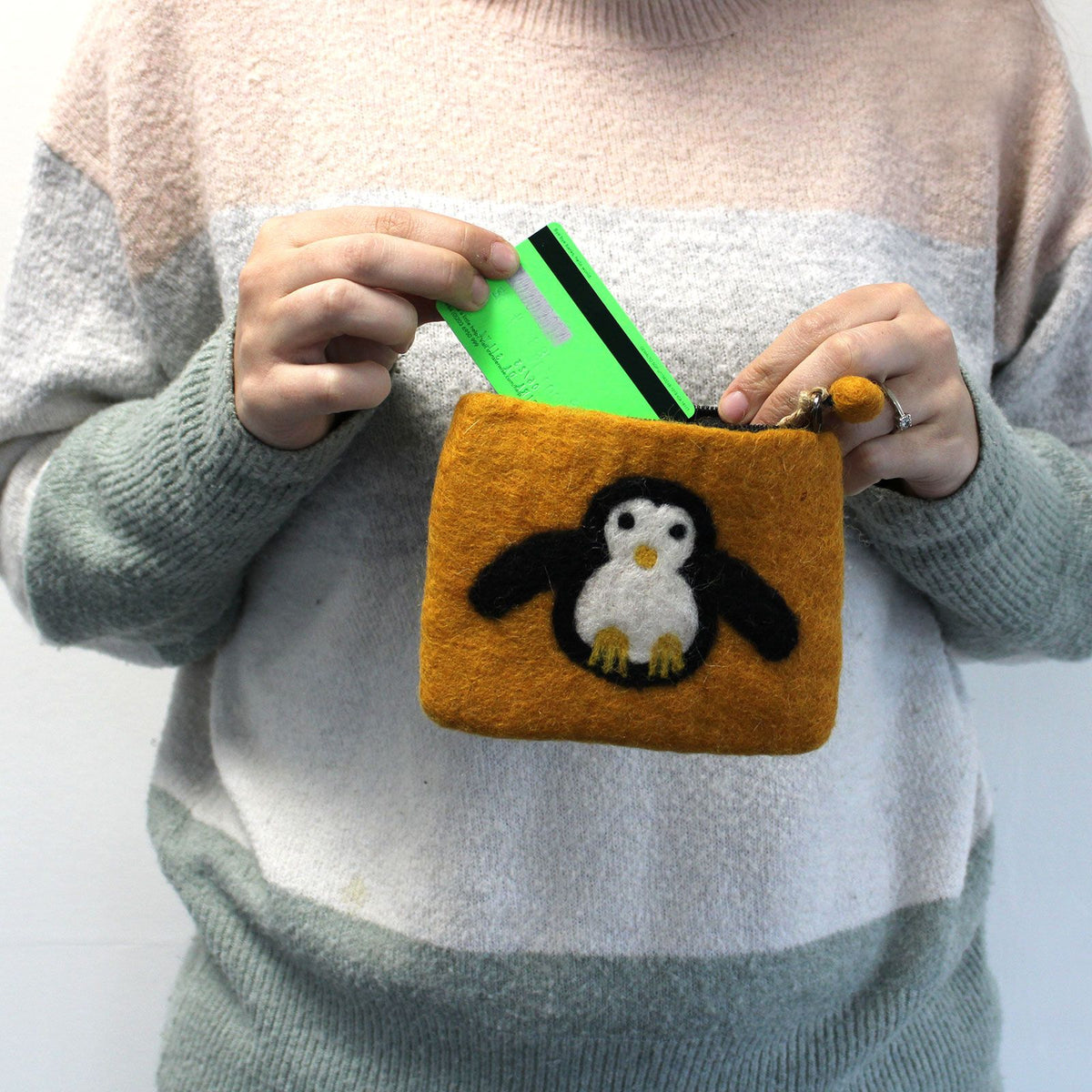 Natural Felt Zipper Pouch (asst) - Cute Penguin product image 3